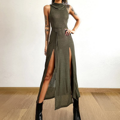Jacqueline - Hooded Maxi with Side Splits — Dark Green
