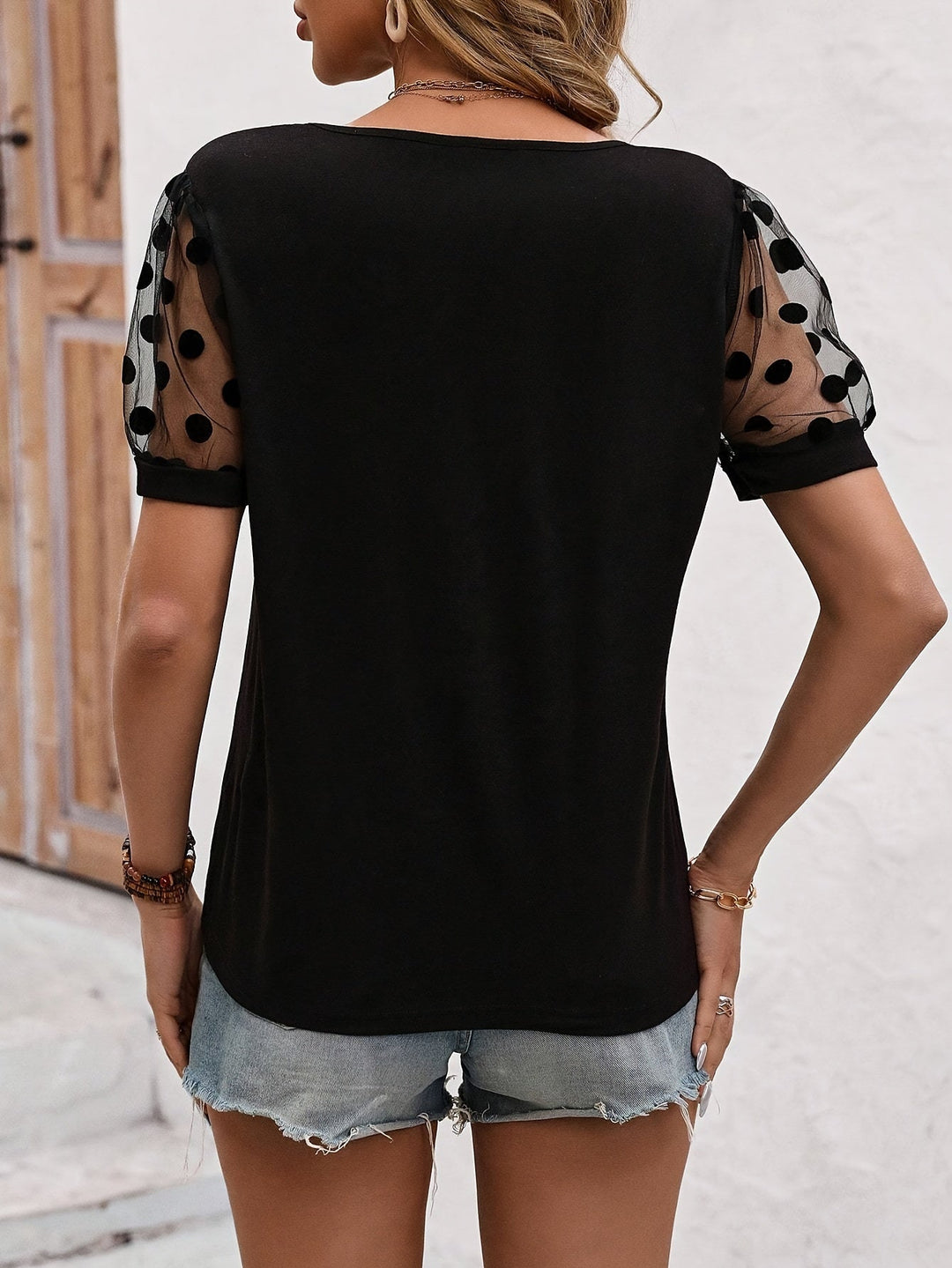 Constance - Top with Dot Mesh Sleeves