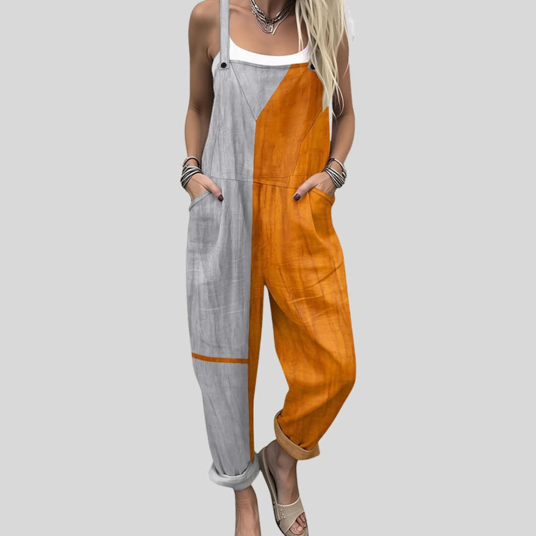 Veronica - Colour Block Overalls in Orange