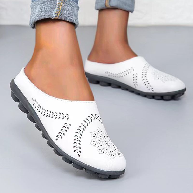 Grace - Perforated Slip on Mules — White