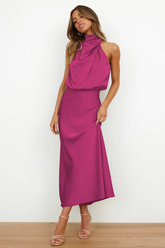 Rosa - Satin Halter Slip Maxi — Pink