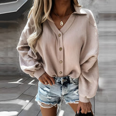 Mackenzie - Textured Button Blouse — Beige