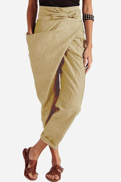 Bella - Wrap Front Tapered Trousers — Beige