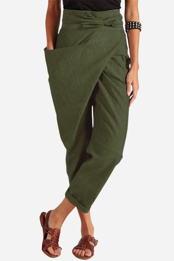 Bella - Wrap Front Tapered Trousers — Army Green