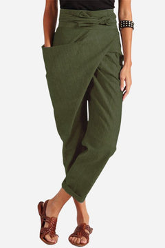 Bella - Wrap Front Tapered Trousers — Army Green