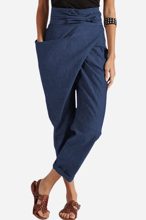 Bella - Wrap Front Tapered Trousers — Navy Blue