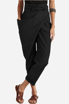 Bella - Wrap Front Tapered Trousers — Black