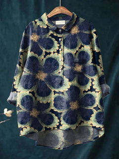 Wilhelmina - Bold Blue Flower Print Shirt — Multicoloured