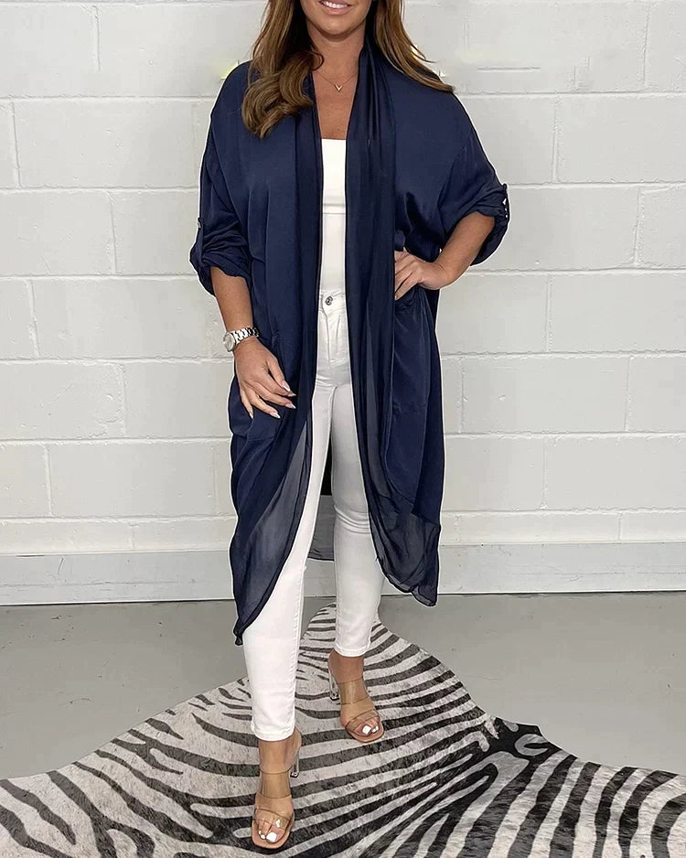 Magnolia - Draped Long Kimono — Dark blue