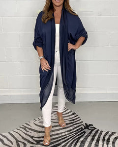 Magnolia - Draped Long Kimono — Dark blue