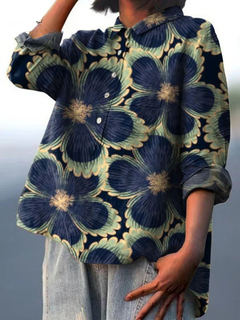 Wilhelmina - Bold Blue Flower Print Shirt