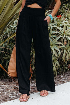 Rosalind - Cotton Palazzo Trousers — Black