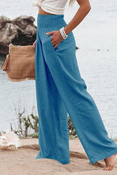 Rosalind - Cotton Palazzo Trousers — Peacock Blue