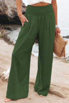 Rosalind - Cotton Palazzo Trousers — Army Green