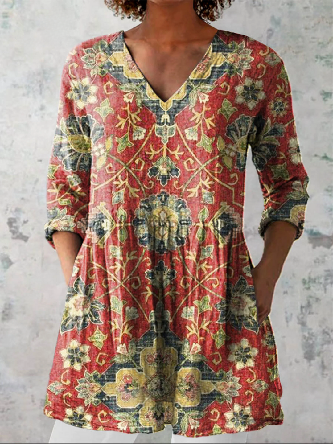 Susannah - Rust Floral Ornament Tunic — Rust
