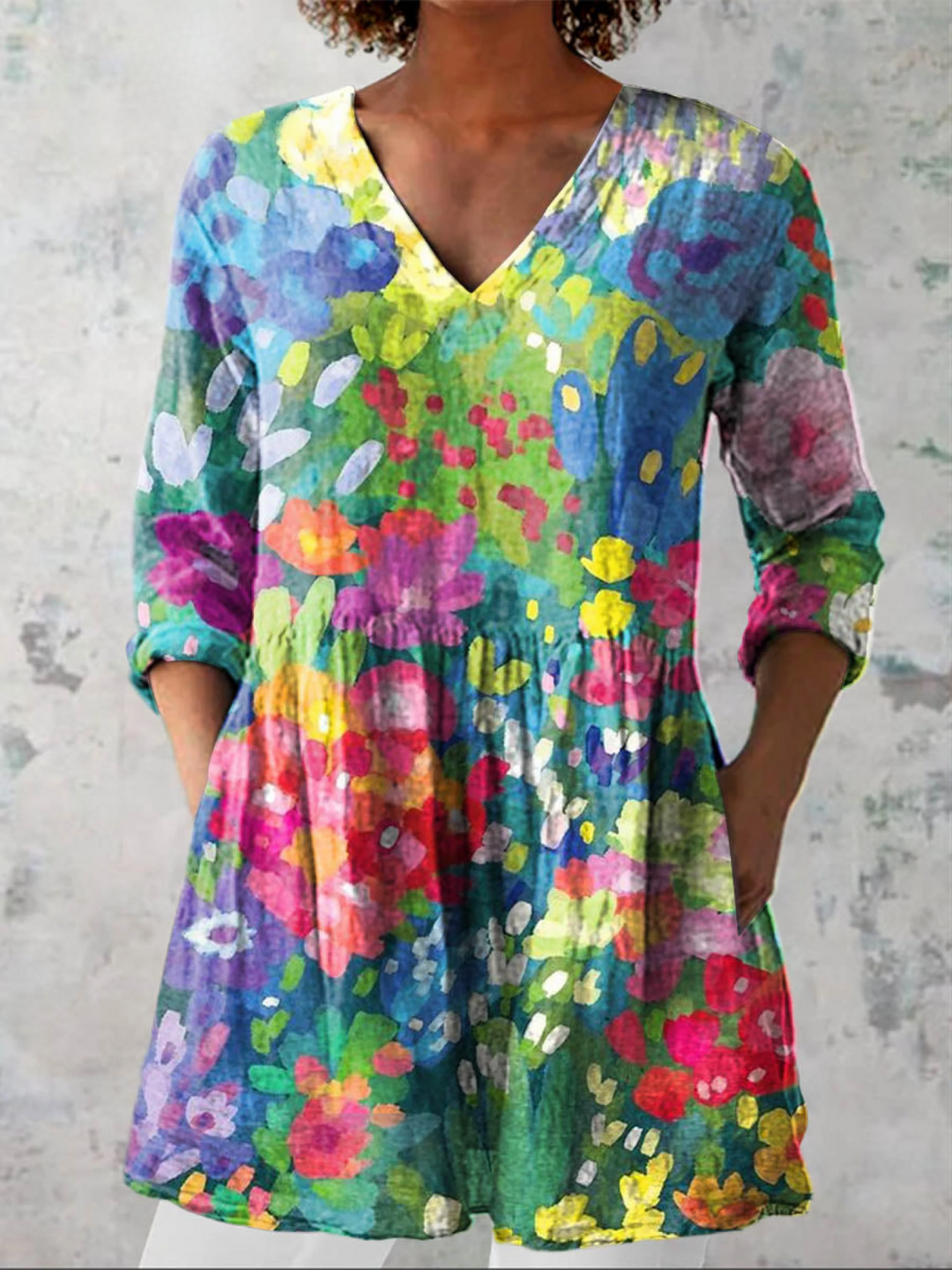 Dominique - Watercolour Blossom Tunic — Multicoloured