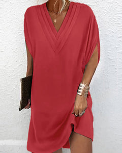 Mara - V Neck Shift Dress — Red