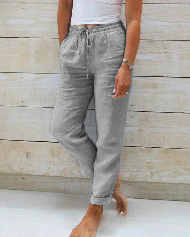 Christina - Linen Drawstring Trousers — Grey