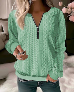 Anastasia - Cable Knit Half Zip Jumper — Green