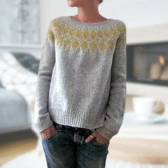 Gloria - Jumper with Contrast Stripe — Yellow pattern