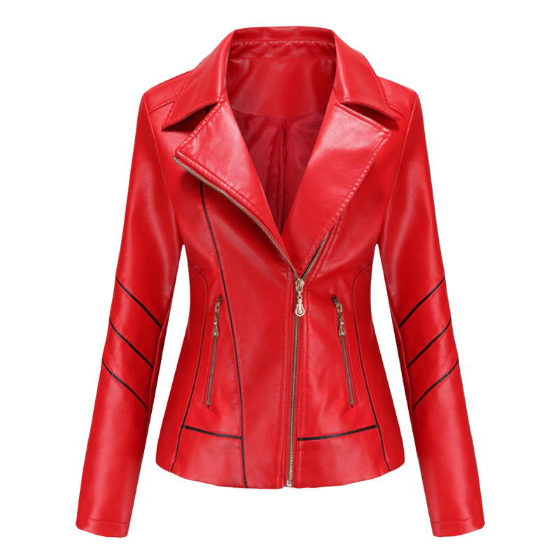 Paulette - Studded Leather Biker Jacket — Red