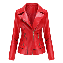 Paulette - Studded Leather Biker Jacket — Red