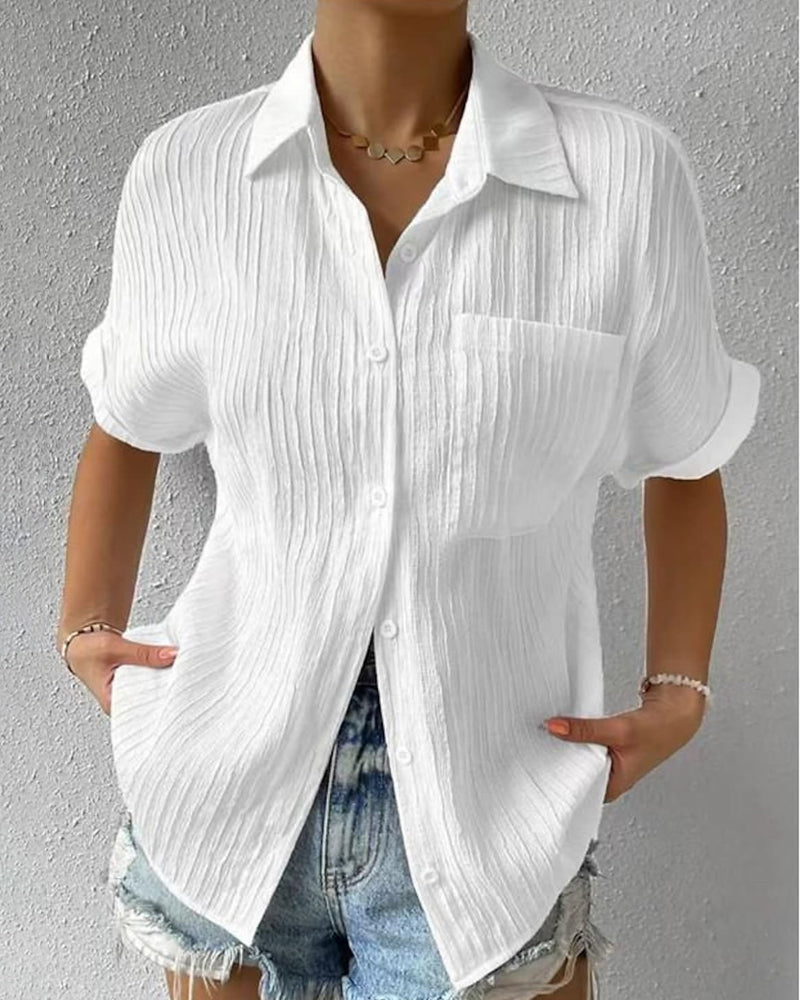 Evangeline - Textured Short Sleeve Blouse — White