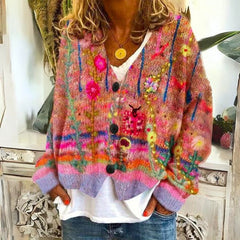 Elise - Floral Knit Cardigan — Red