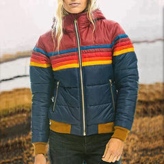 Eliza - Rainbow Stripe Puffer — Navy blue