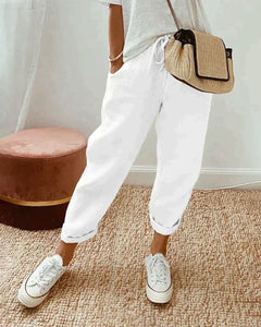 Maryanne - Linen Cuffed Trousers — White