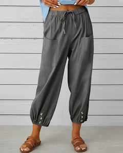 Virginia - Linen Trousers with Button Cuff — Dark grey