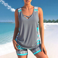 Ashleigh - Aztec Tankini with Shorts — Grey