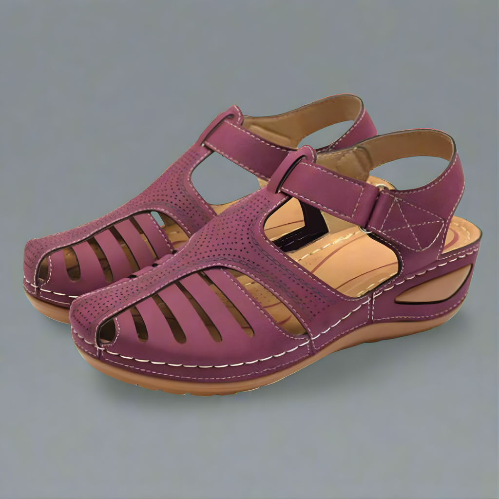 Anastasia - Closed Toe Velcro Sandals — Burgundy