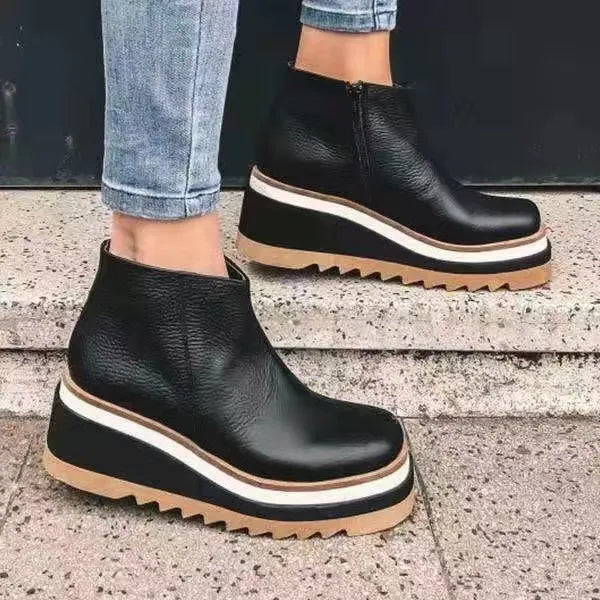 Carly - Leather Platform Ankle Boots — Black