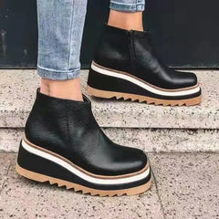 Carly - Leather Platform Ankle Boots — Black