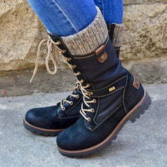 Paulette - Hiking Boots with Knit Cuff — Navy blue