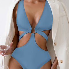 Arabella - Cutout Swimsuit with Ring — Grey-blue