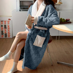 Louisa - Fleece Robe with Shawl Collar — Blue