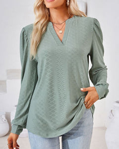 Rhiannon - Textured V Neck Top — Army green