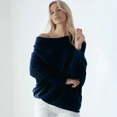 Dominique - Slouchy Off Shoulder Jumper — Dark blue