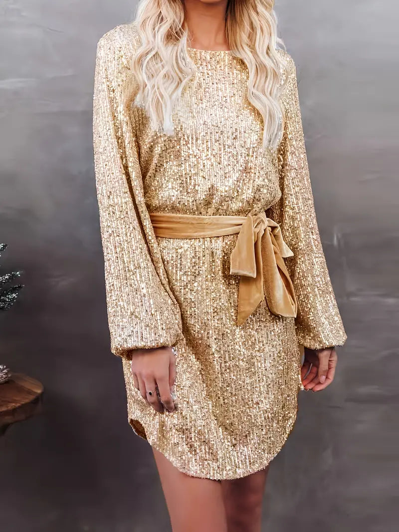 Catherine - Sequin Mini with Tie Belt