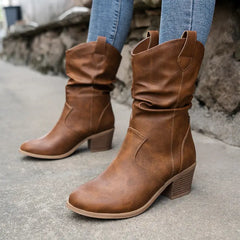 Kirsten - Slouch Western Mid Boots — Camel