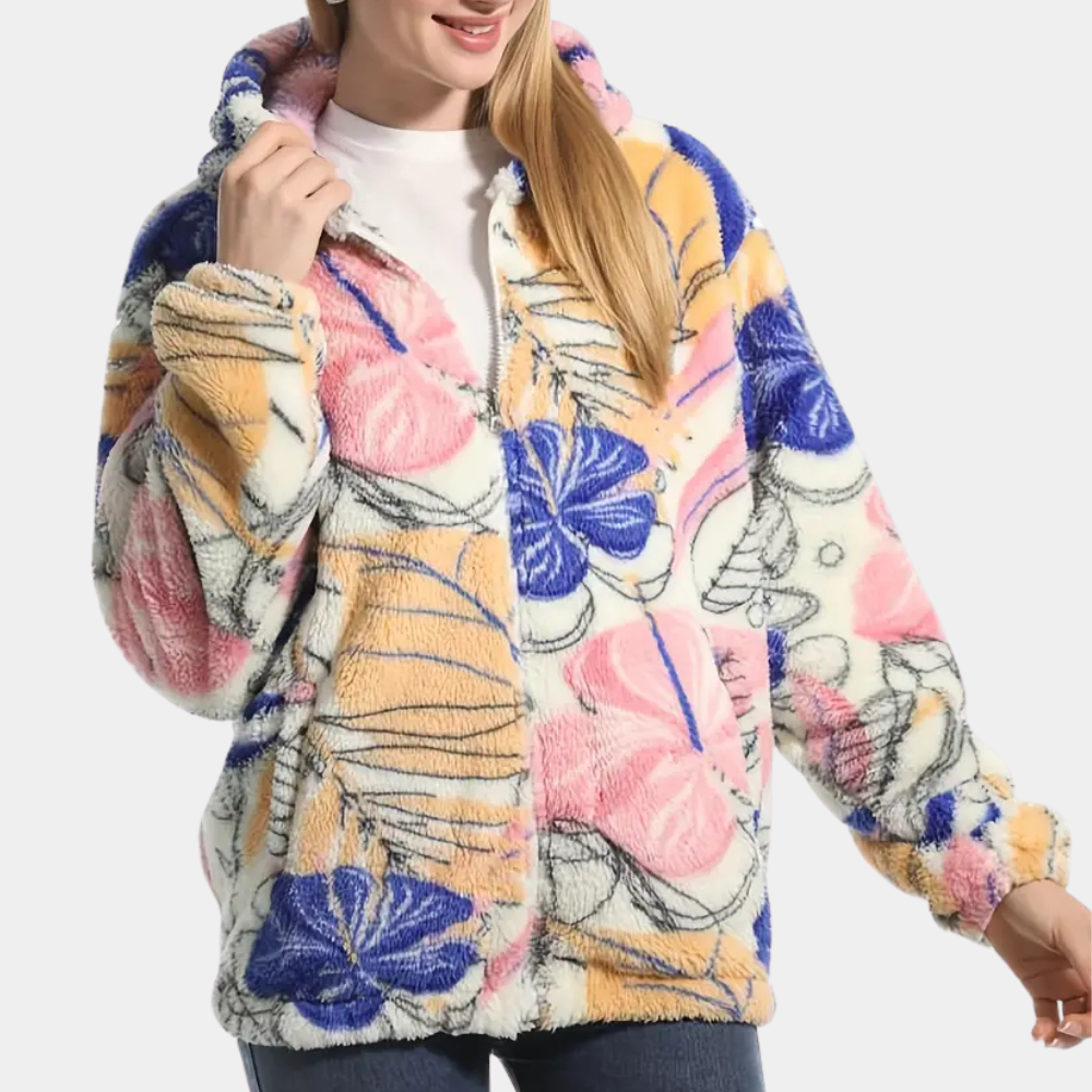 Sabrina - Floral Print Fluffy Jacket