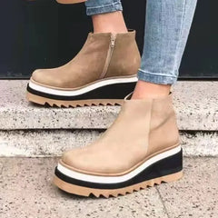 Carly - Leather Platform Ankle Boots — Beige