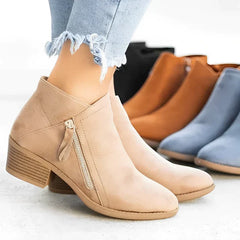 Frankie - Suede Block Heel Boots — Beige