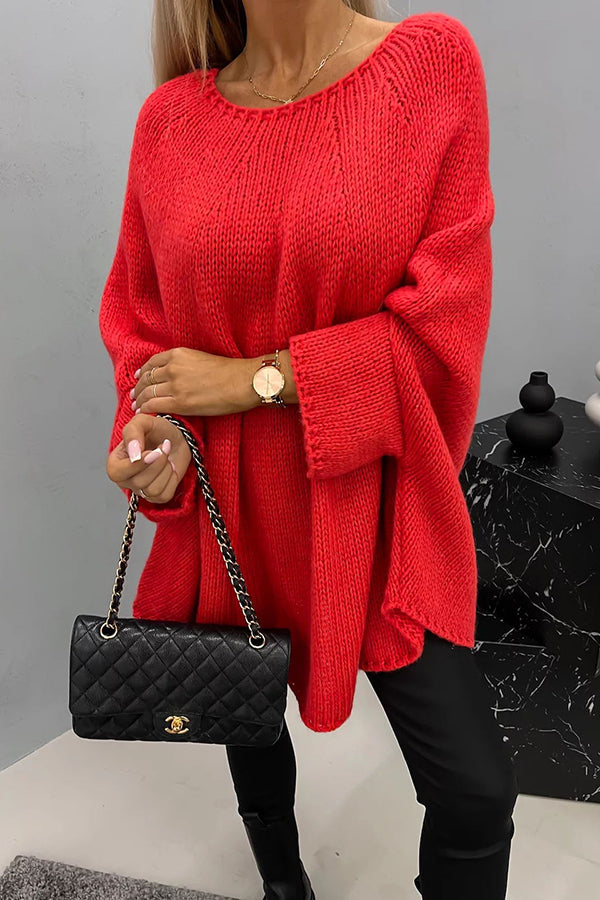 Nadia - Oversized Poncho Jumper — Red