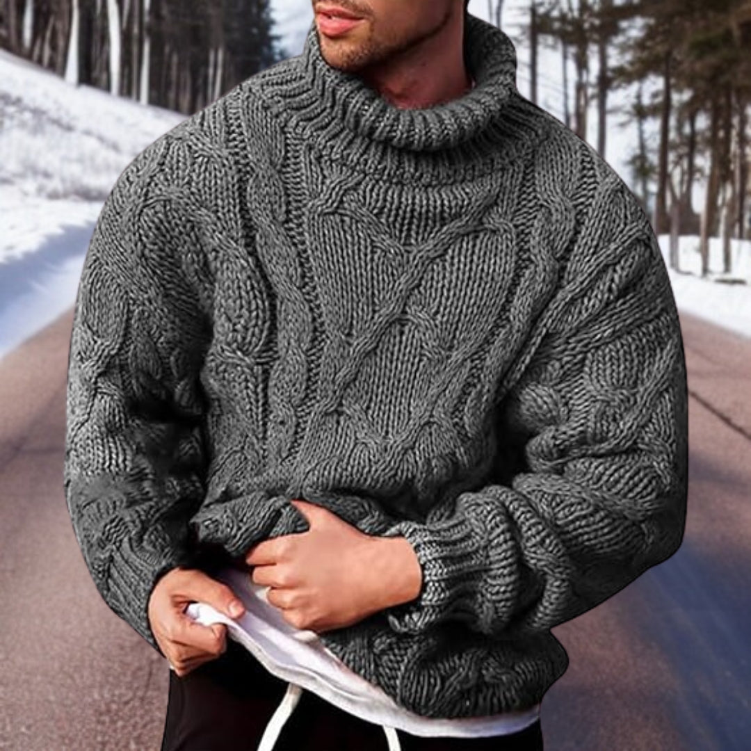 Nathan - Chunky Cable Roll Neck — Grey