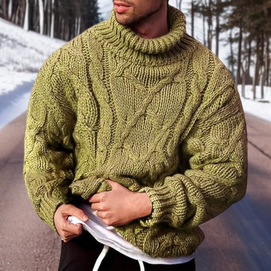 Nathan - Chunky Cable Roll Neck — Green