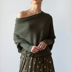 Dominique - Slouchy Off Shoulder Jumper — Green
