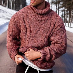 Nathan - Chunky Cable Roll Neck — Pink